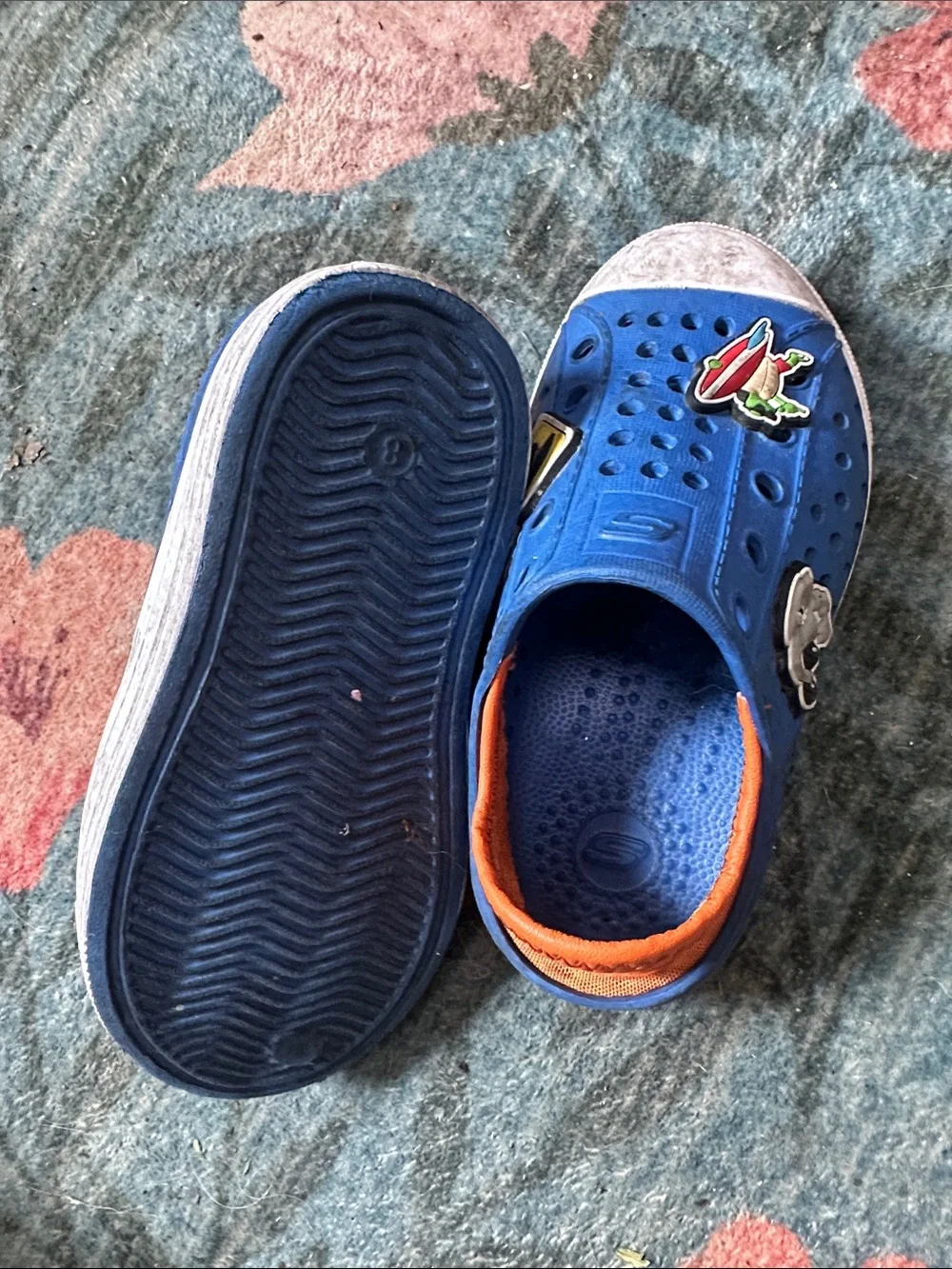 Skechers Kids Blue Slip-On Water Shoes with Orange Trim and Character Charms